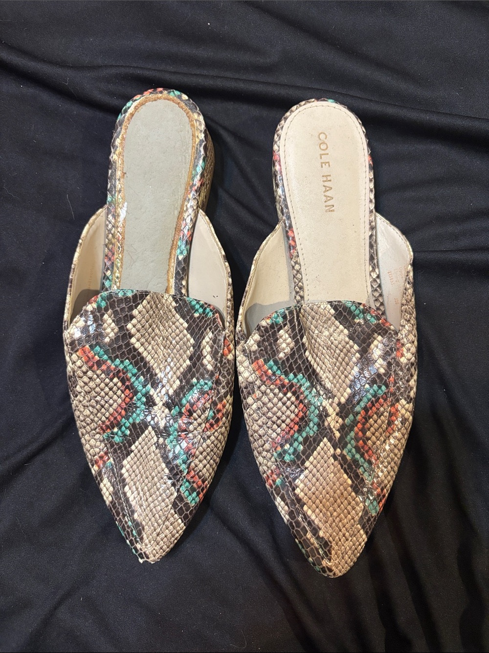 Cole Haan Multicolor Snake-Print Pointed Toe Mules